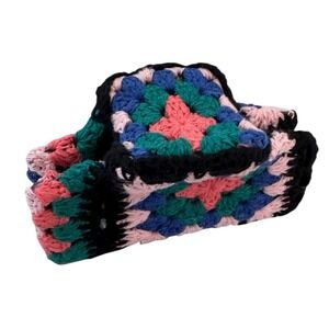 NEW Granny Square Crochet Hair Clip Claw Black Pink Unbranded
